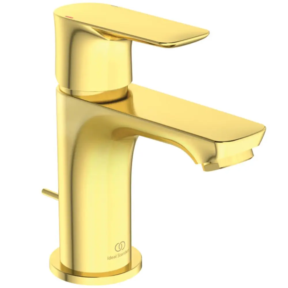 Klassischer Wasserhahn in gebürstetem Gold, hergestellt von Ideal Standard, mit Hebel und Auslauf, geeignet für Waschbecken.